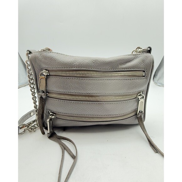 Rebecca Minkoff Smokey Grey Pebbled Leather 3-zip Rocker Studded Crossbody Bag - Picture 2 of 12